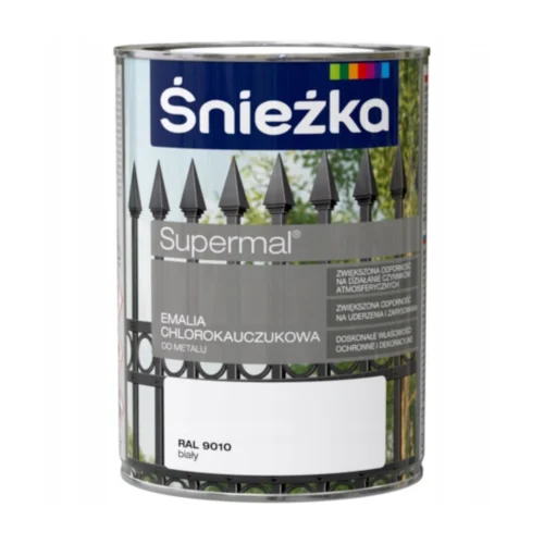 Śnieżka Chlorokauczuk Biały RAL 9010 900ml marki śnieżka zapakowana jest w puszkę o pojemności 900ml. Farba chlorokauczukowa służy do malowania elementow stalowych i żeliwnych